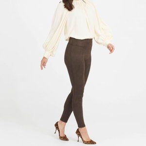 SPANX faux suede leggings in chocolate brown (S)